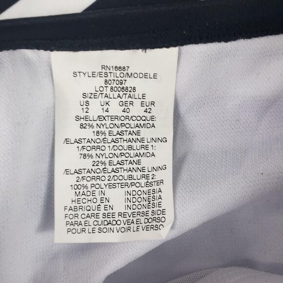 One Piece Swimsuit Womens 12 Black White Striped Tummy Control D Cup Ruched - Picture 10 of 13